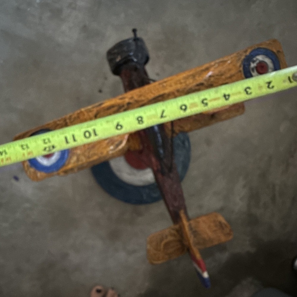Handmade Wooden Biplane Airplane Model, Pre-Built, Display Stand Included - Picture 7 of 7